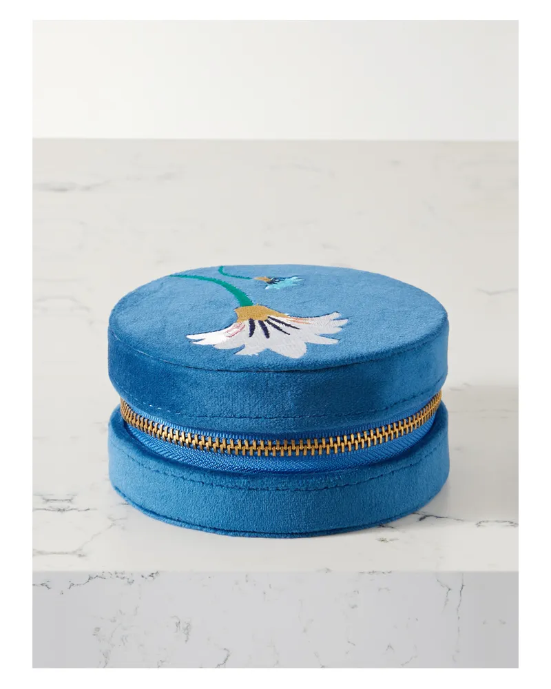 L’Atelier Nawbar Psychedeliah Schmuckkästchen Aus Samt Mit Stickereien - Blau Blau