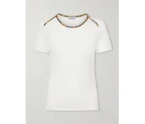 Stephanie Tartan-trimmed Stretch-cotton Jersey T-shirt - Neutrals