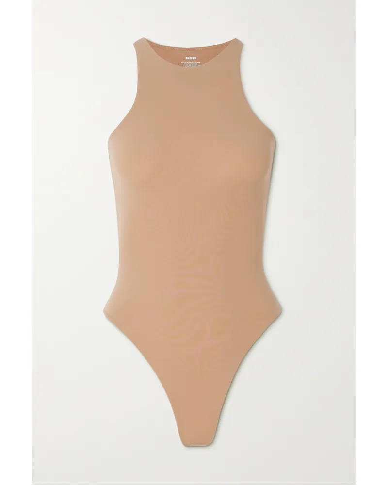 SKIMS Fits Everybody High Neck Bodysuit – Clay – String-body aus Glänzendem Stretch-jersey Neutral