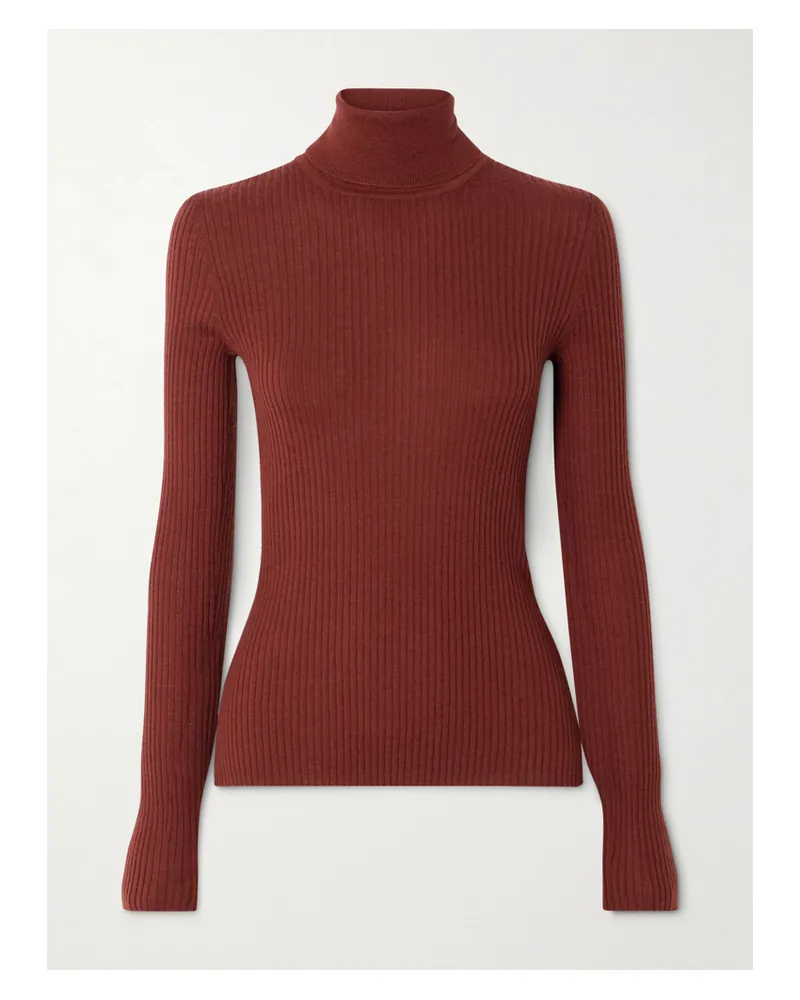 Gabriela Hearst Peppe Rollkragenpullover Aus Einer Gerippten Kaschmir-seidenmischung - Orange Orange