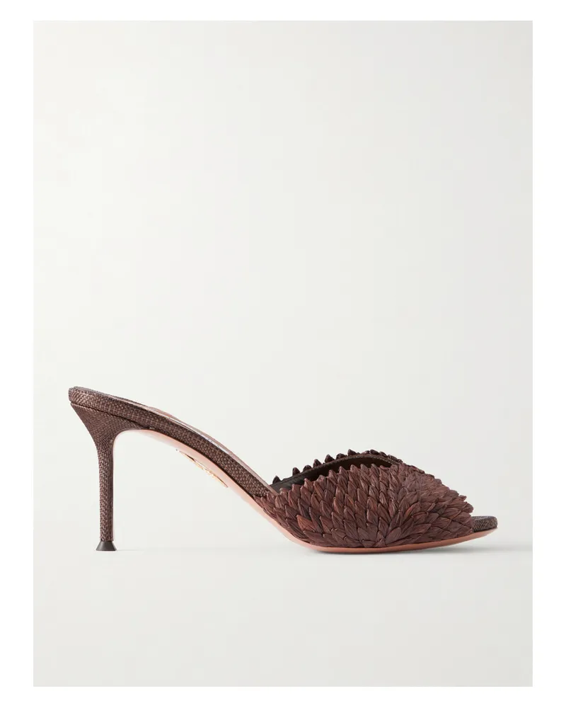Aquazzura Rio Flirt 75 Raffia Mules - Brown Brown