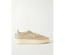 Easyknit Suede-trimmed Metallic Knitted Sneakers - Neutrals