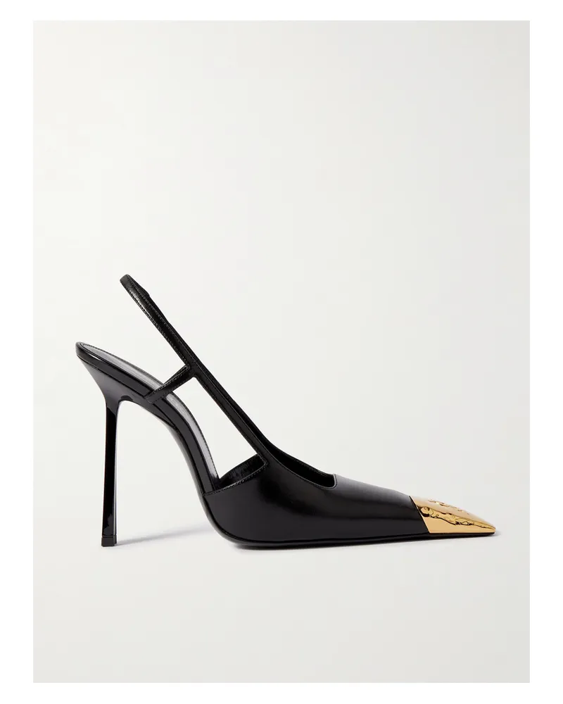 Saint Laurent Jeanne Embellished Glossed-leather Slingback Pumps - Black Black