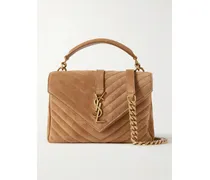 College Medium Matelassé Suede Shoulder Bag - Brown