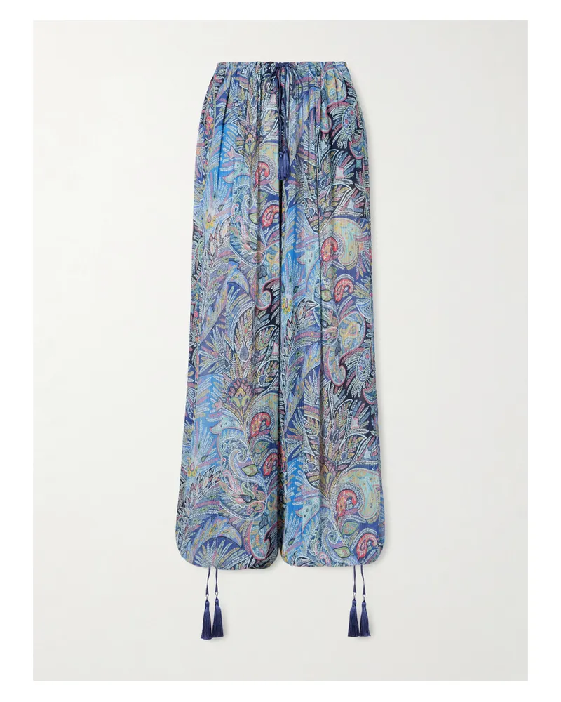 Etro Printed Crepon Wide-leg Pants - Blue Blue
