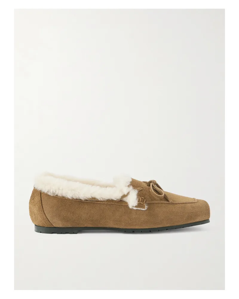 aeyde Jasper Loafers Aus Veloursleder Mit Shearling-besatz Und Schleife - Braun Braun