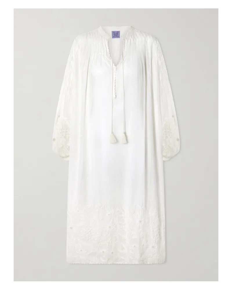 Thierry Colson Guise Tasseled Pleated Embroidered Cotton-voile Midi Dress - White White