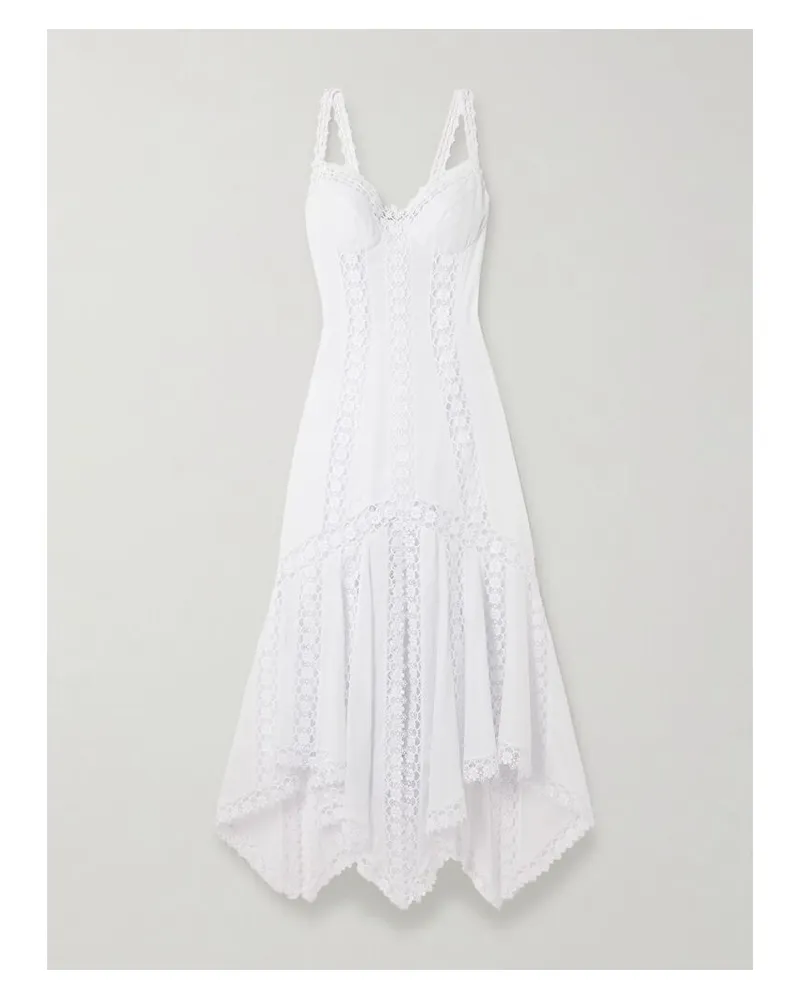 Charo Ruiz Blossel Midikleid Aus Voile Aus Einer Baumwollmischung Mit Einsätzen Aus Guipure-spitze - Weiß Weiß