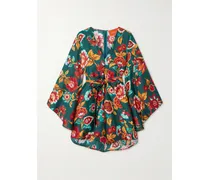 Magnifico Minikleid Aus Seiden-twill Mit Blumenprint Und Bindegürtel - Mehrfarbig