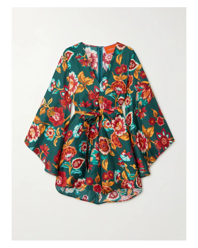 La DoubleJ Magnifico Minikleid Aus Seiden-twill Mit Blumenprint Und Bindegürtel - Mehrfarbig Mehrfarbig