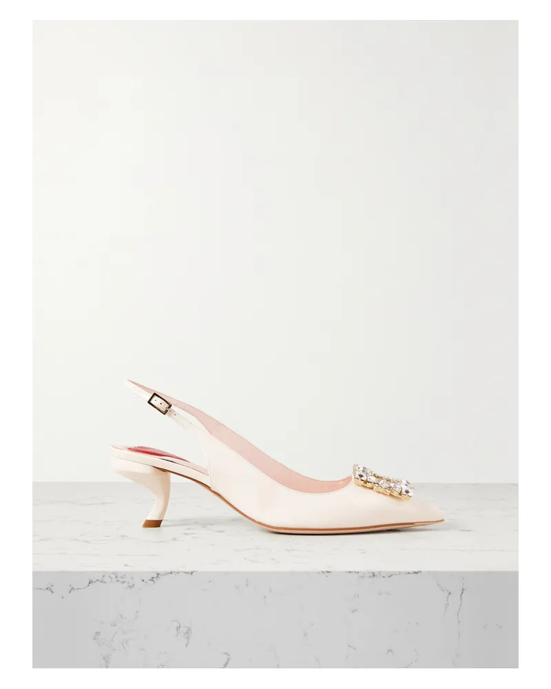 Roger Vivier Virgule Strass Slingback-pumps Aus Lackleder Mit Kristallen - Wollweiß Wollweiß