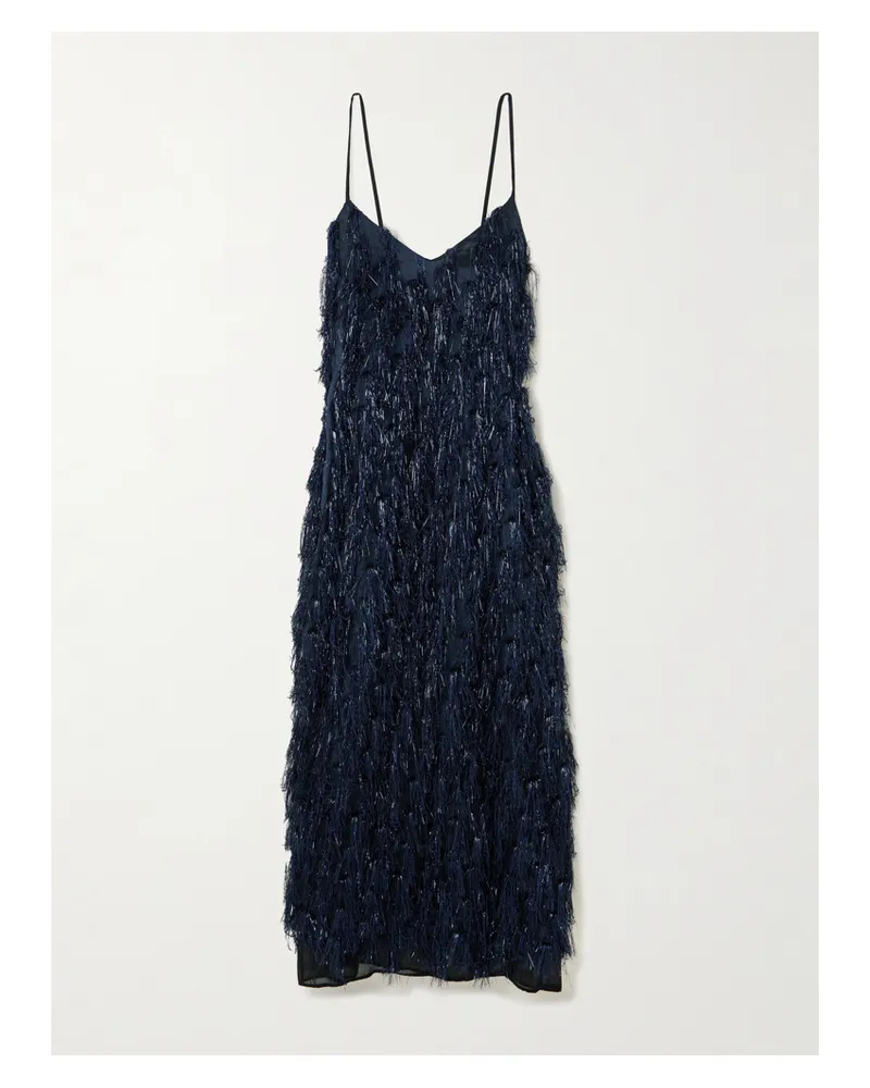 Stella McCartney Metallic Fringed Organza Midi Dress - Blue Blue