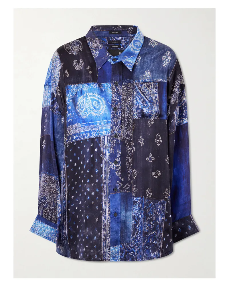 R13 Hemd Aus Bedruckter Seide - Blau Blau