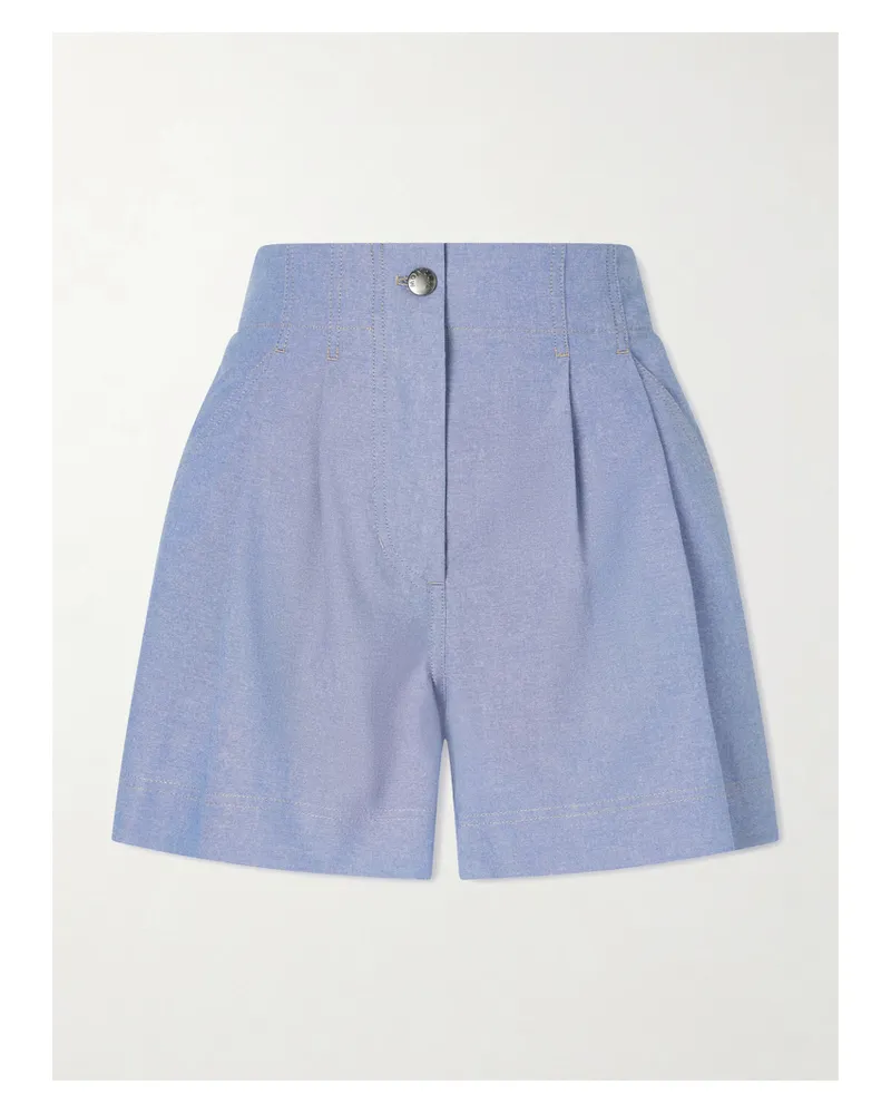 Moncler Shorts Aus Baumwoll-chambray Mit Falten - Blau Blau