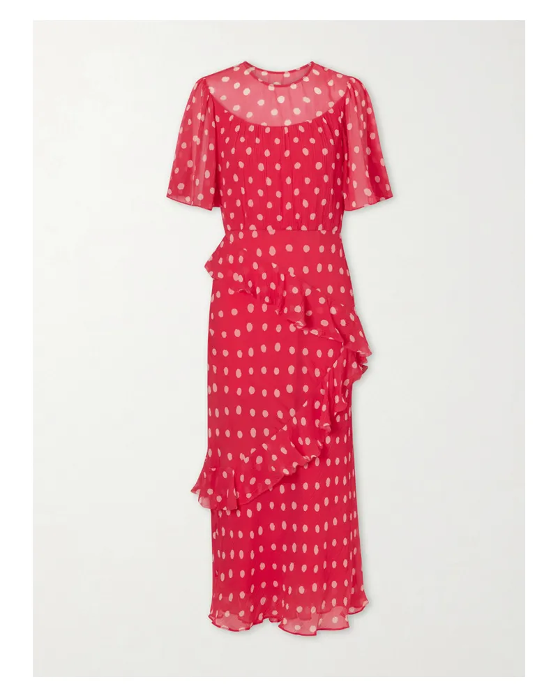 Saloni Vida E Ruffled Polka-dot Silk-blend Crepon Midi Dress - Pink Pink