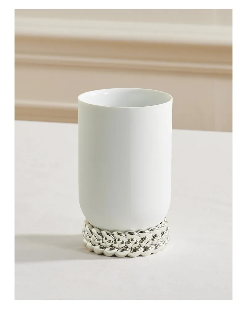 Christofle Babylone Small Silver-plated Porcelain Vase Silver