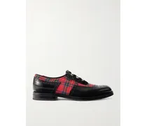 Checked Twill And Leather Brogues - Black