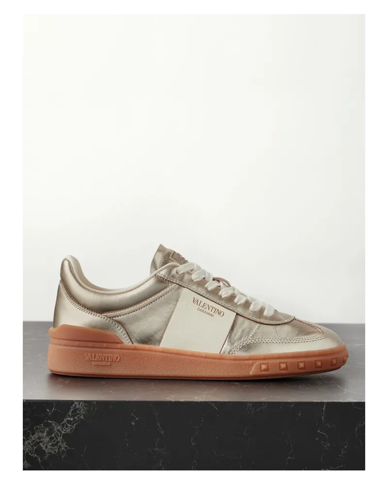 Valentino Garavani Upvillage Zweifarbige Sneakers aus Metallic-leder Gold