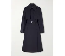 Belted Wool Gabardine Trench Coat - Blue