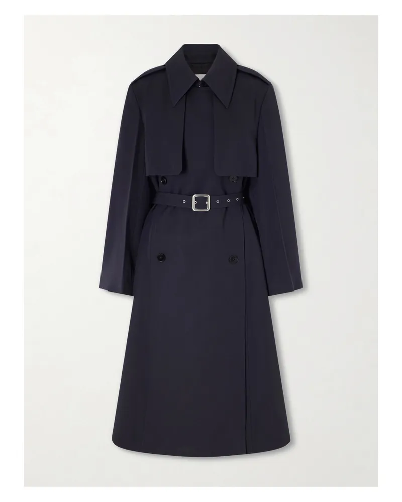 Jil Sander Belted Wool Gabardine Trench Coat - Blue Blue