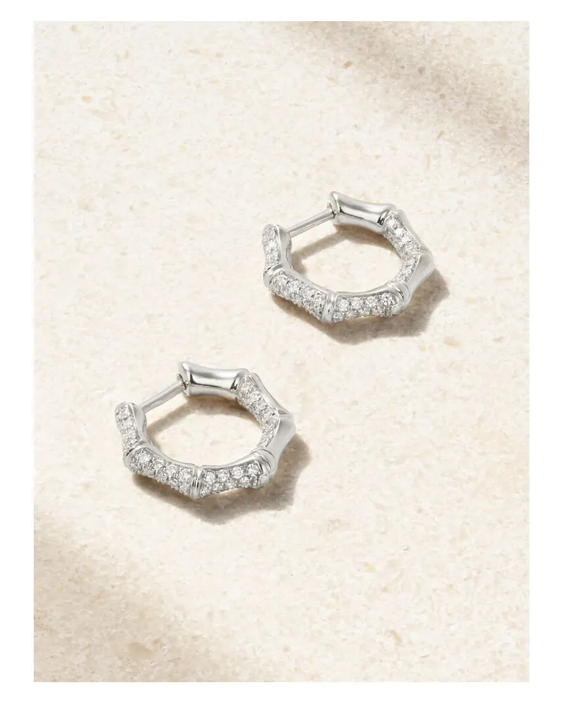ANITA KO Small Bamboo Creolen Aus 18 Karat Weißgold Mit Diamanten - Silber Silber