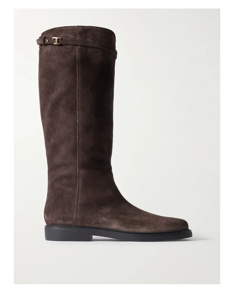 TOD'S Embellished Suede Knee Boots - Brown Brown