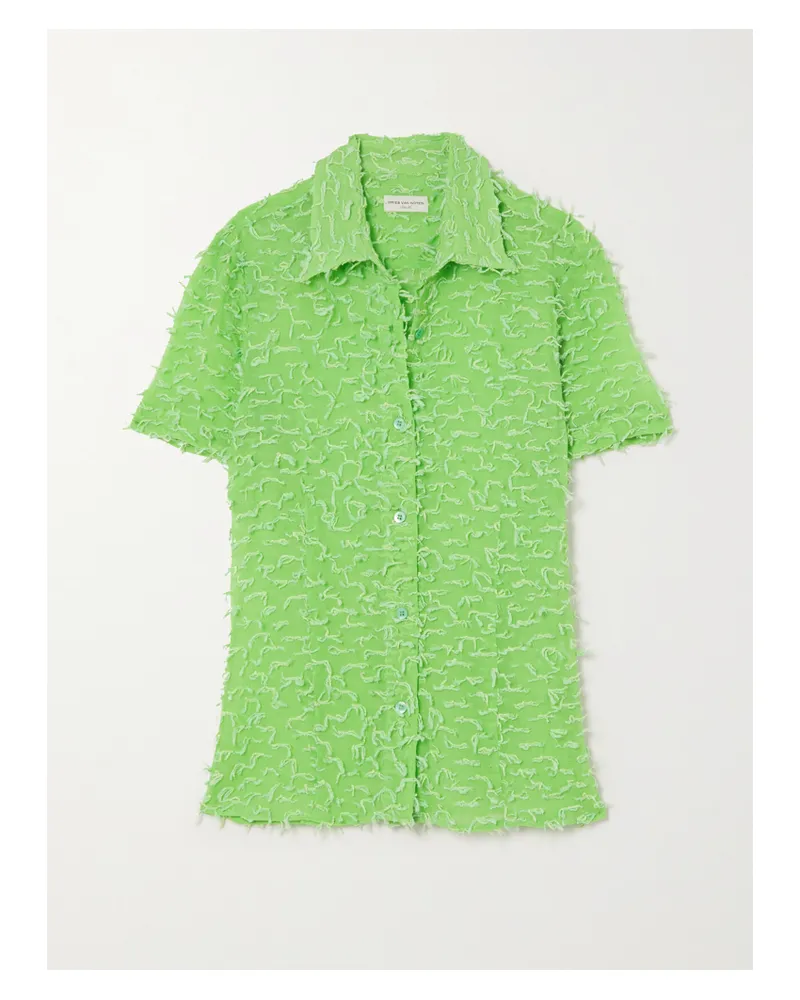 Dries van Noten Hemd Aus Strukturiertem Crêpe Mit Webpunkten Und Stickereien - Grün Grün