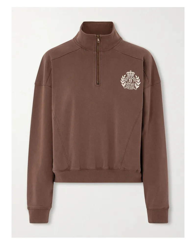 SPORTY & RICH Sweatshirt Aus Baumwoll-jersey Mit Stickerei Und Reißverschluss - Braun Braun