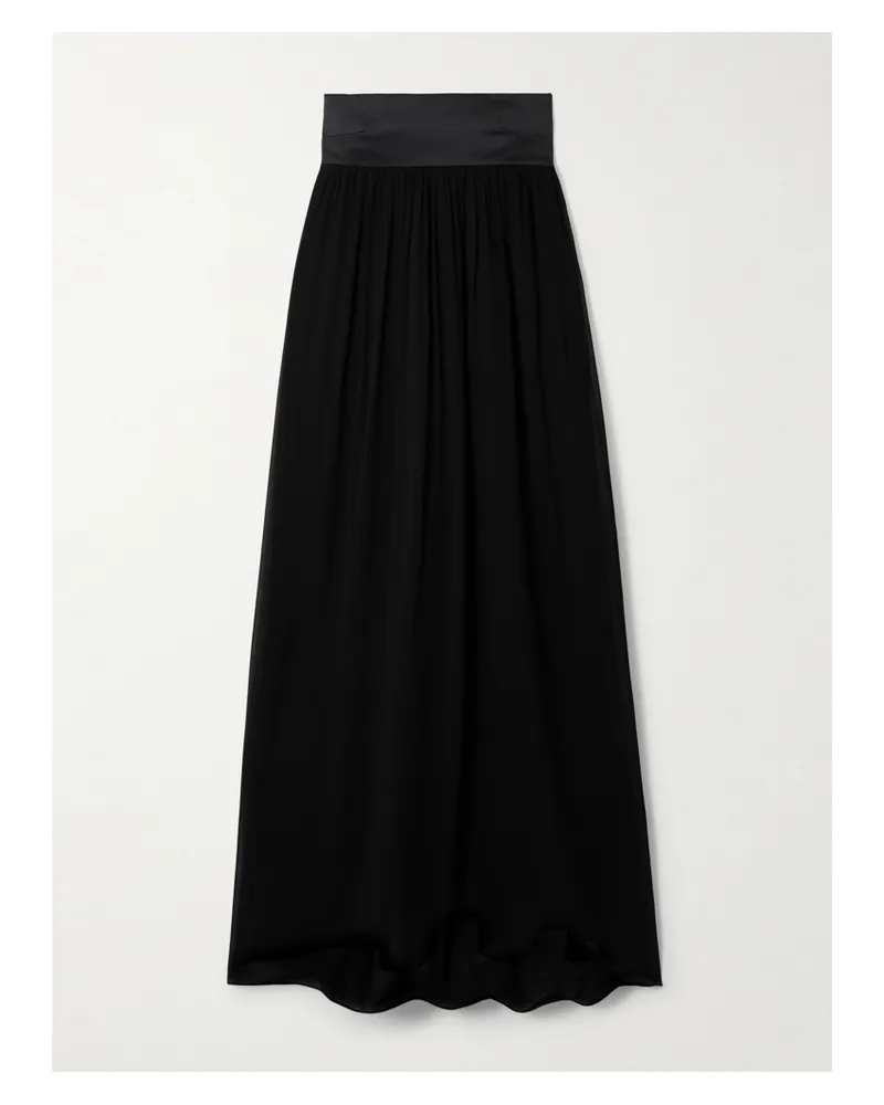 Posse Solene Strapless Draped Shirred Satin-twill And Chiffon Maxi Dress - Black Black