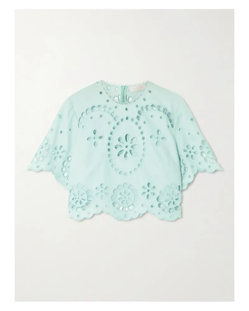 Zimmermann Awaken Cropped Broderie Anglaise Linen Top - Green Green