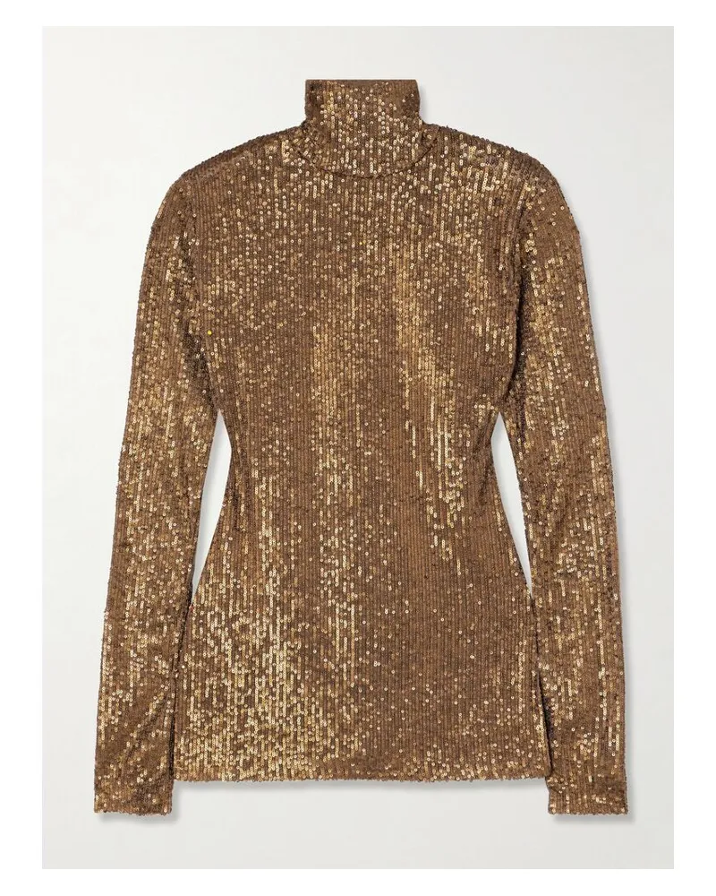 Norma Kamali Rollkragenoberteil Aus Stretch-mesh Mit Pailletten - Metallic Metallic