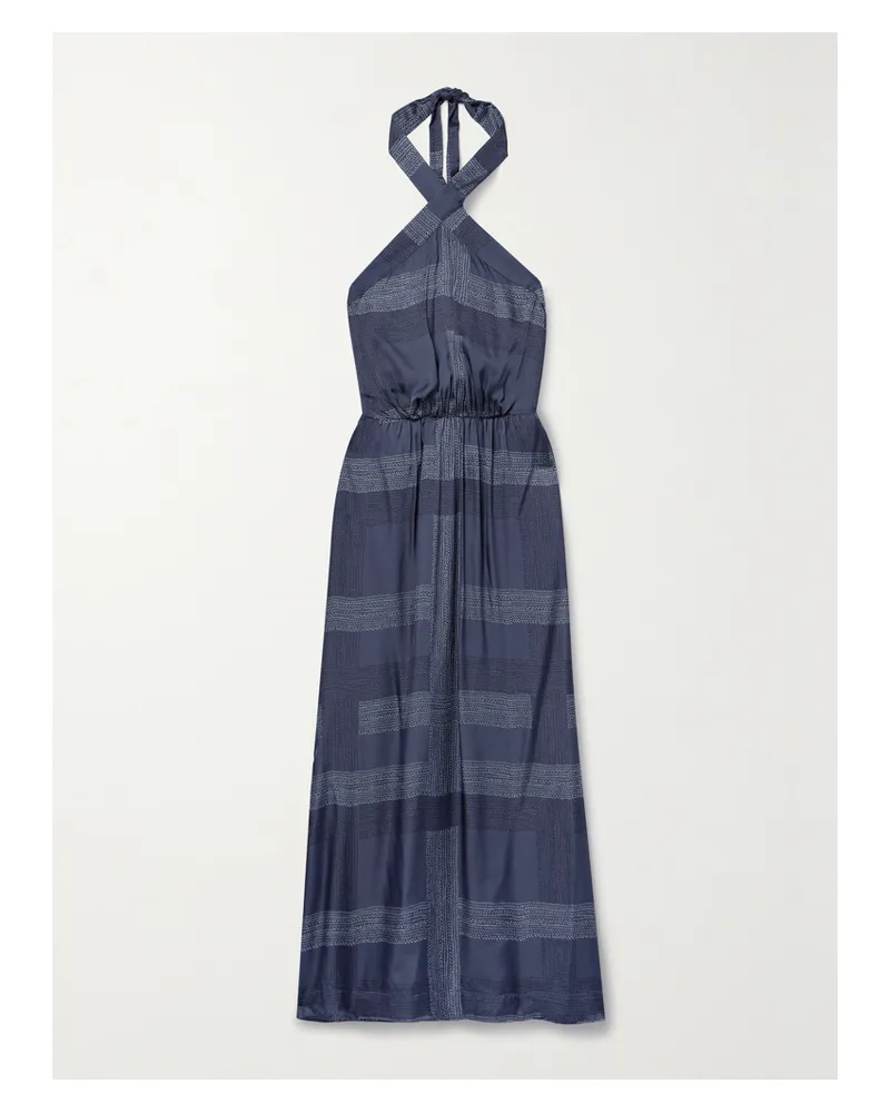 lemlem Net Sustain Ajani Neckholder-midikleid Aus Charmeuse Mit Streifen - Blau Blau