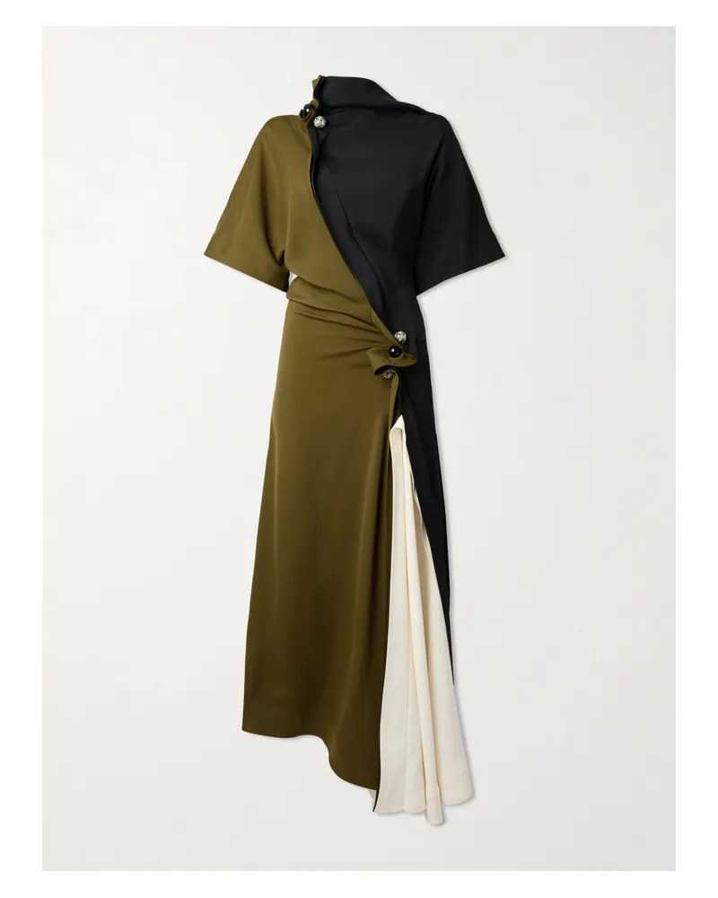 Bottega Veneta Draped Asymmetric Color-block Satin Dress - Green Green