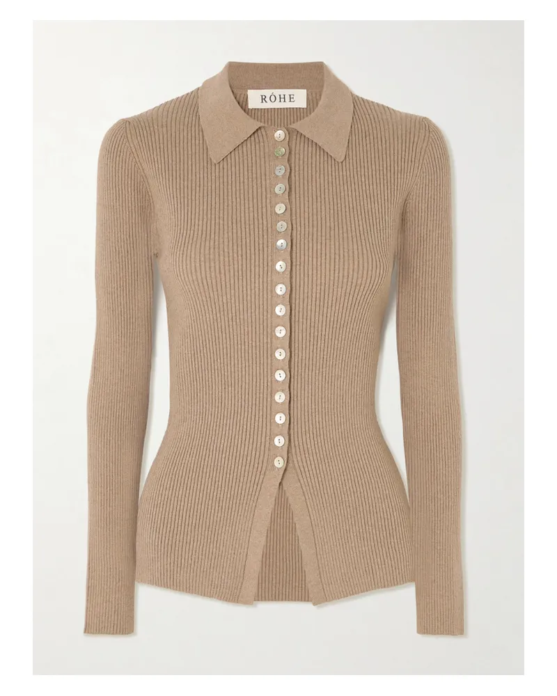 Róhe Ribbed Cotton-blend Cardigan - Brown Brown