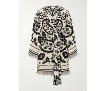 Wanderlust Hooded Fringed Cotton-terry Jacquard Robe - Black