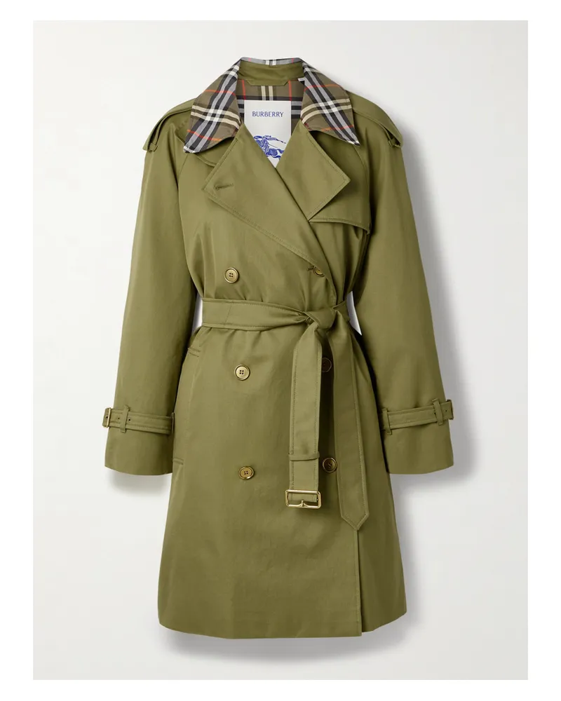 Burberry Doppelreihiger Trenchcoat Aus Baumwoll-twill Mit Gürtel - Grün Grün