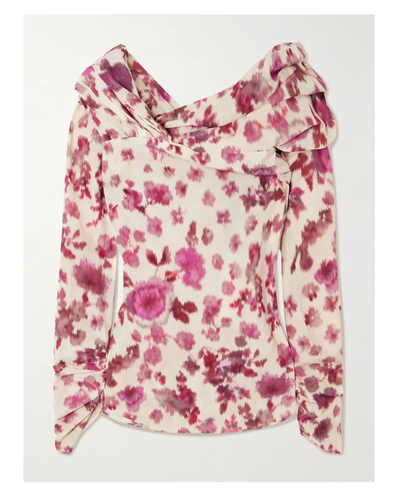 Isabel Marant Danka Off-the-shoulder Draped Floral-print Stretch-silk Top - Pink Pink