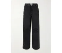 Anagram Baggy Appliquéd High-rise Wide-leg Jeans - Black