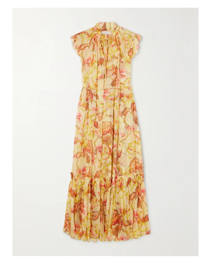 Zimmermann Net Sustain Matchmaker Midikleid Aus Krepon Mit Blumenprint Und Raffungen - Gelb Gelb