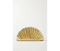 Nala Ruched Metallic Leather Clutch - Gold