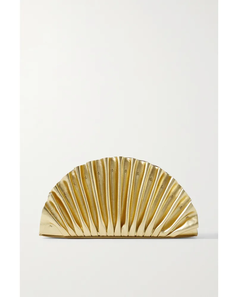 Cult Gaia Nala Ruched Metallic Leather Clutch - Gold Gold