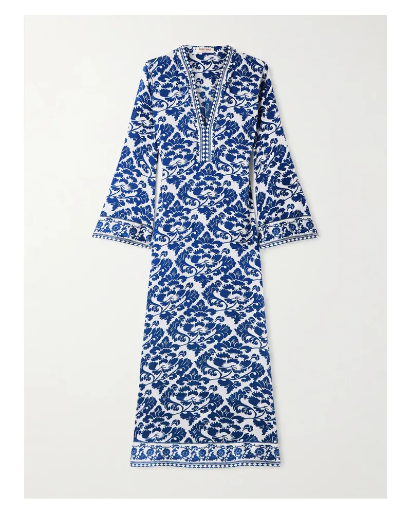 Emporio Sirenuse Jenna Kaftan Aus Bedrucktem Seiden-voile - Blau Blau