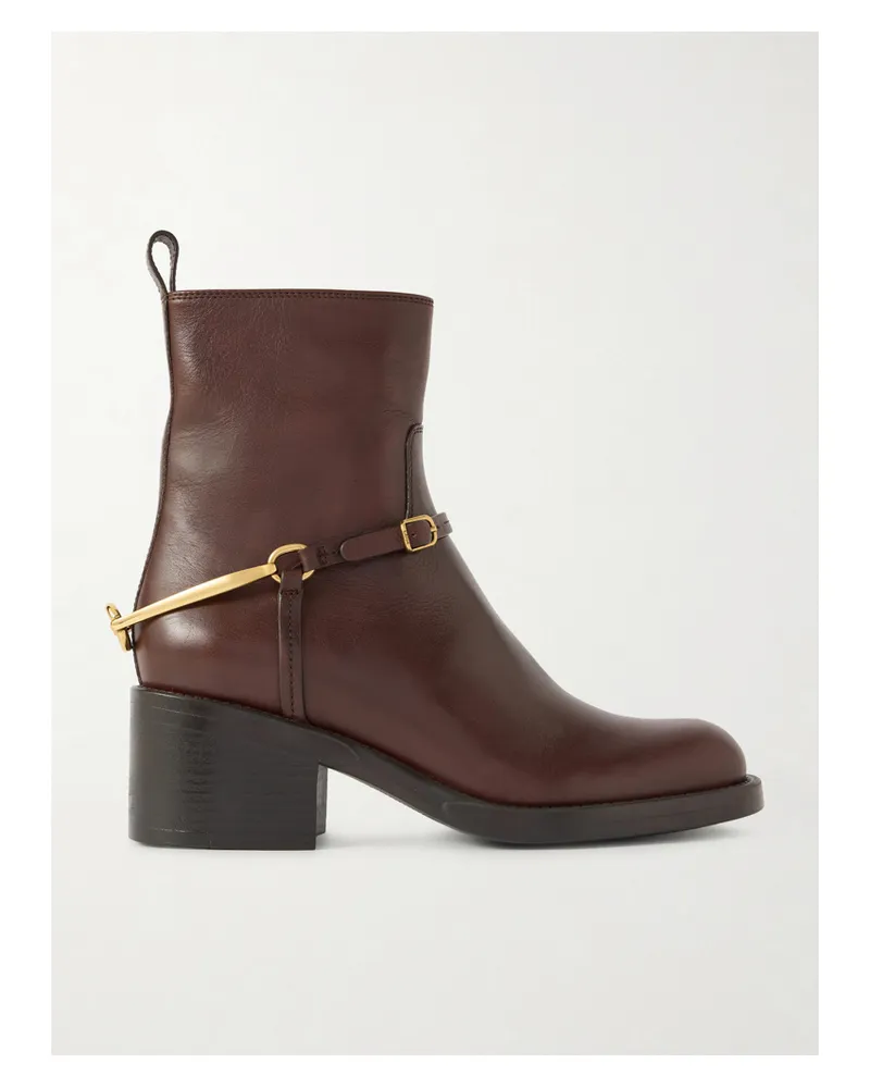 Chloé Dakota Embellished Leather Ankle Boots - Brown Brown
