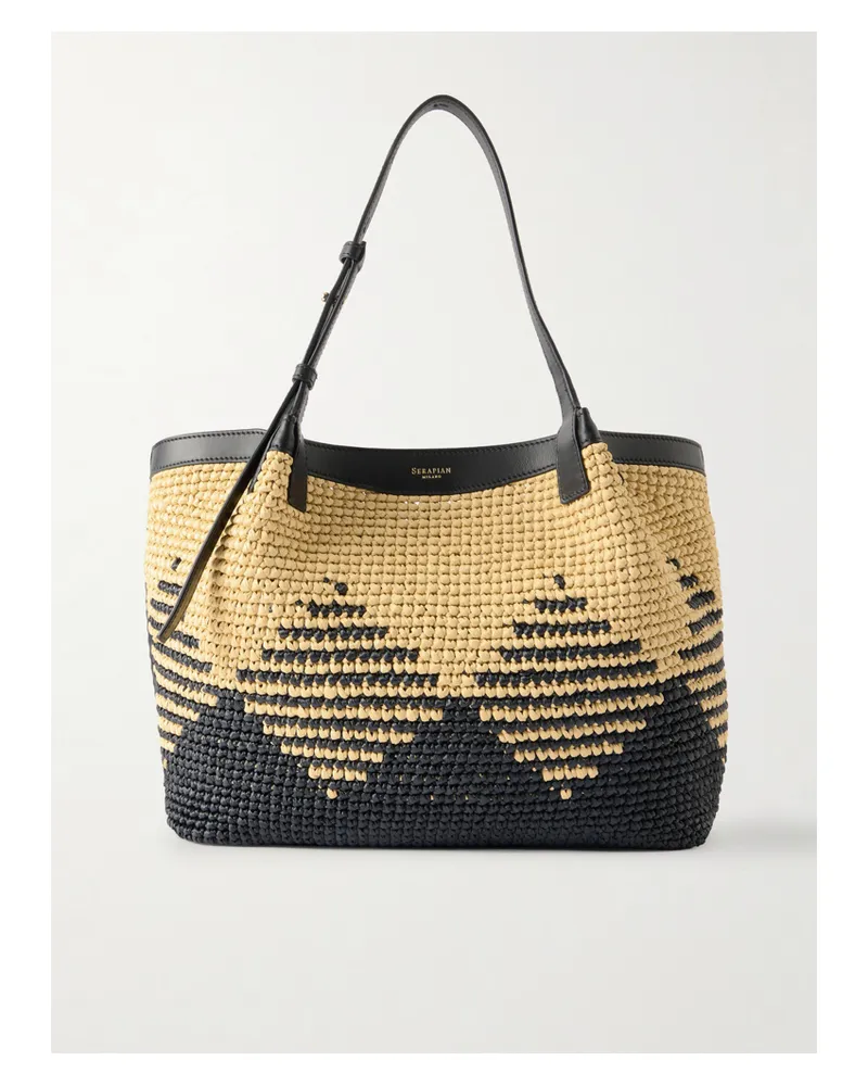 Serapian Secret Leather-trimmed Woven Raffia Tote - Brown Brown