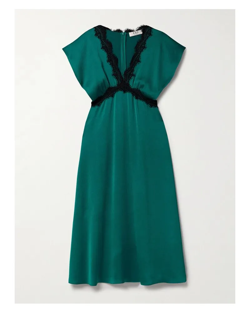 Sea Noa Midikleid Aus Gehämmertem Satin Mit Spitzenbesätzen - Blau Blau