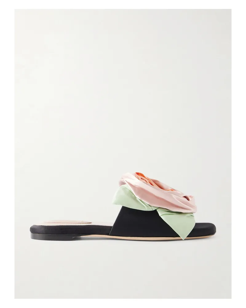Simone Rocha Pantoletten Aus Satin Mit Blumenapplikation - Schwarz Schwarz
