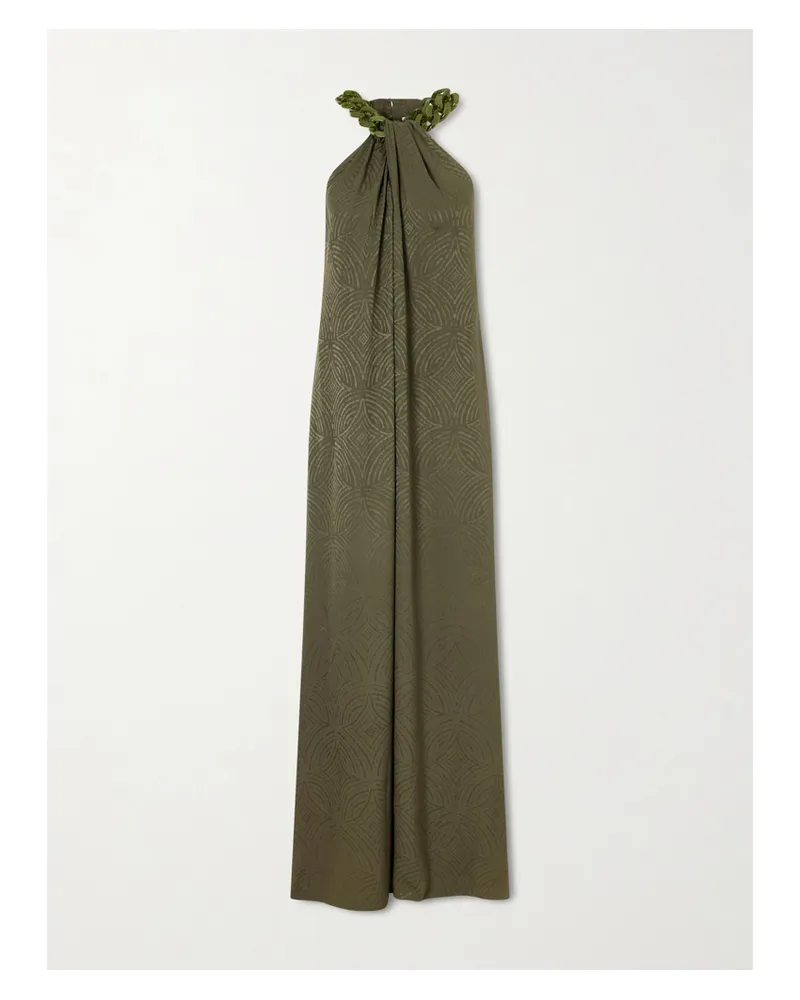Joseph Embellished Silk-jacquard Halterneck Maxi Dress - Green Green