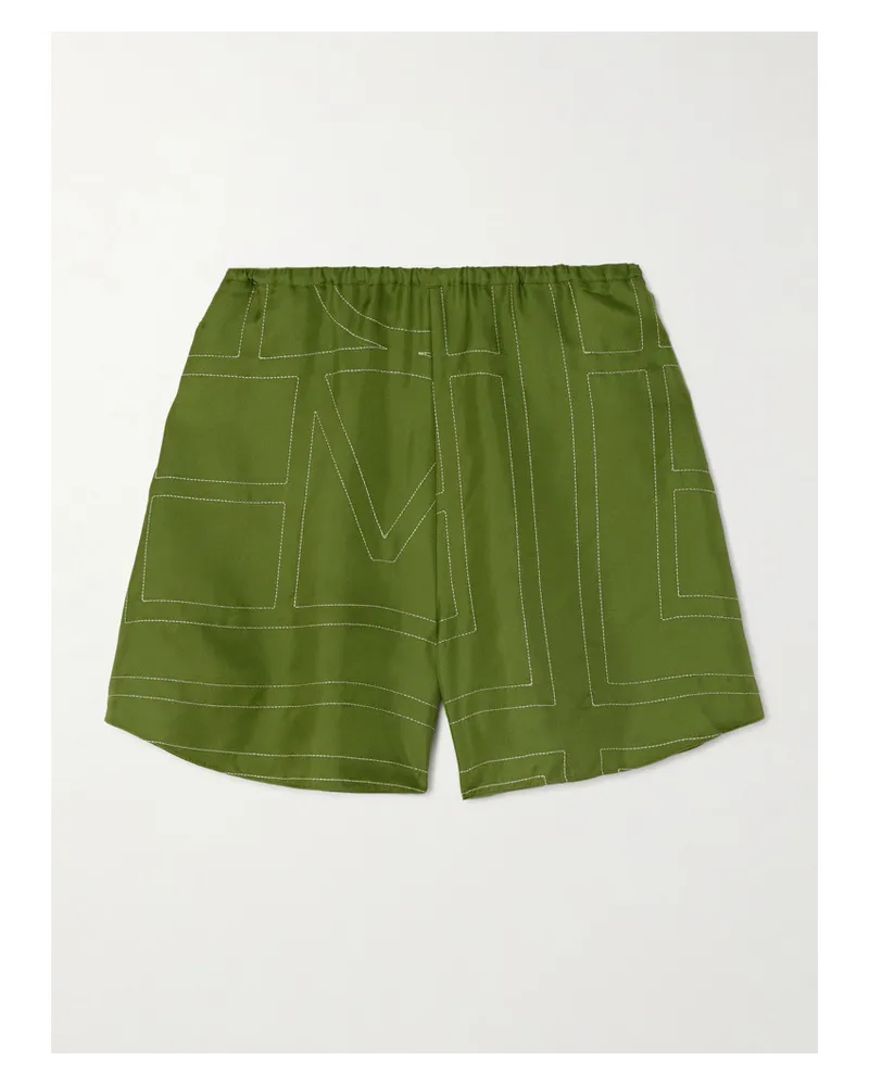 Totême Shorts aus Besticktem Seiden-twill Grün