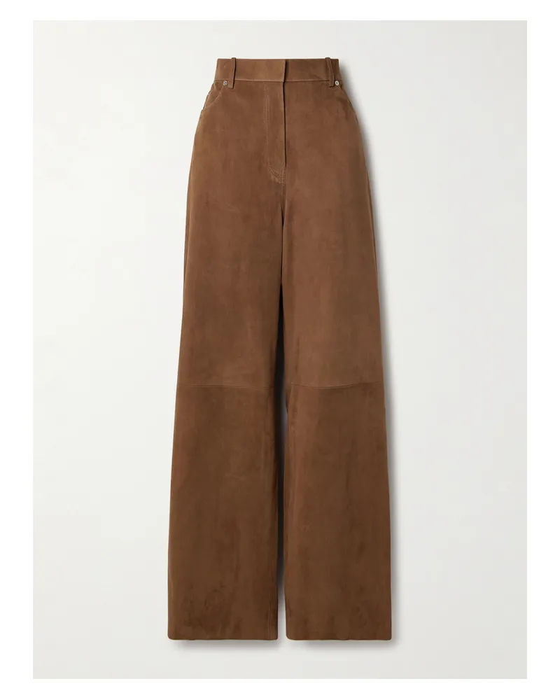 Loewe Hoch Sitzende Hose Mit Weitem Bein Aus Veloursleder - Braun Braun