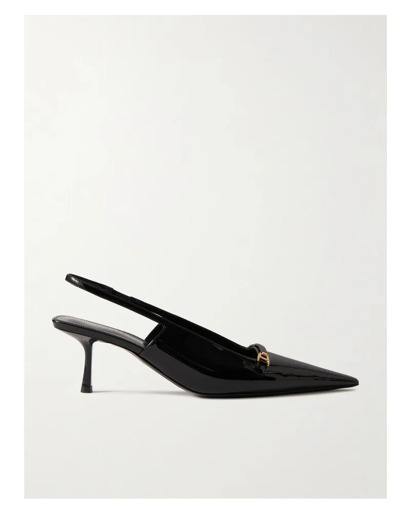 Saint Laurent Carine Slingback-pumps Aus Lackleder Mit Verzierung - Schwarz Schwarz